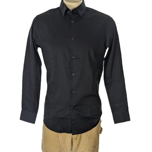 Cavalli Class Textured Black Cotton Blend Dress Shirt Slim Stretch Fit NWT - Picture 1 of 6